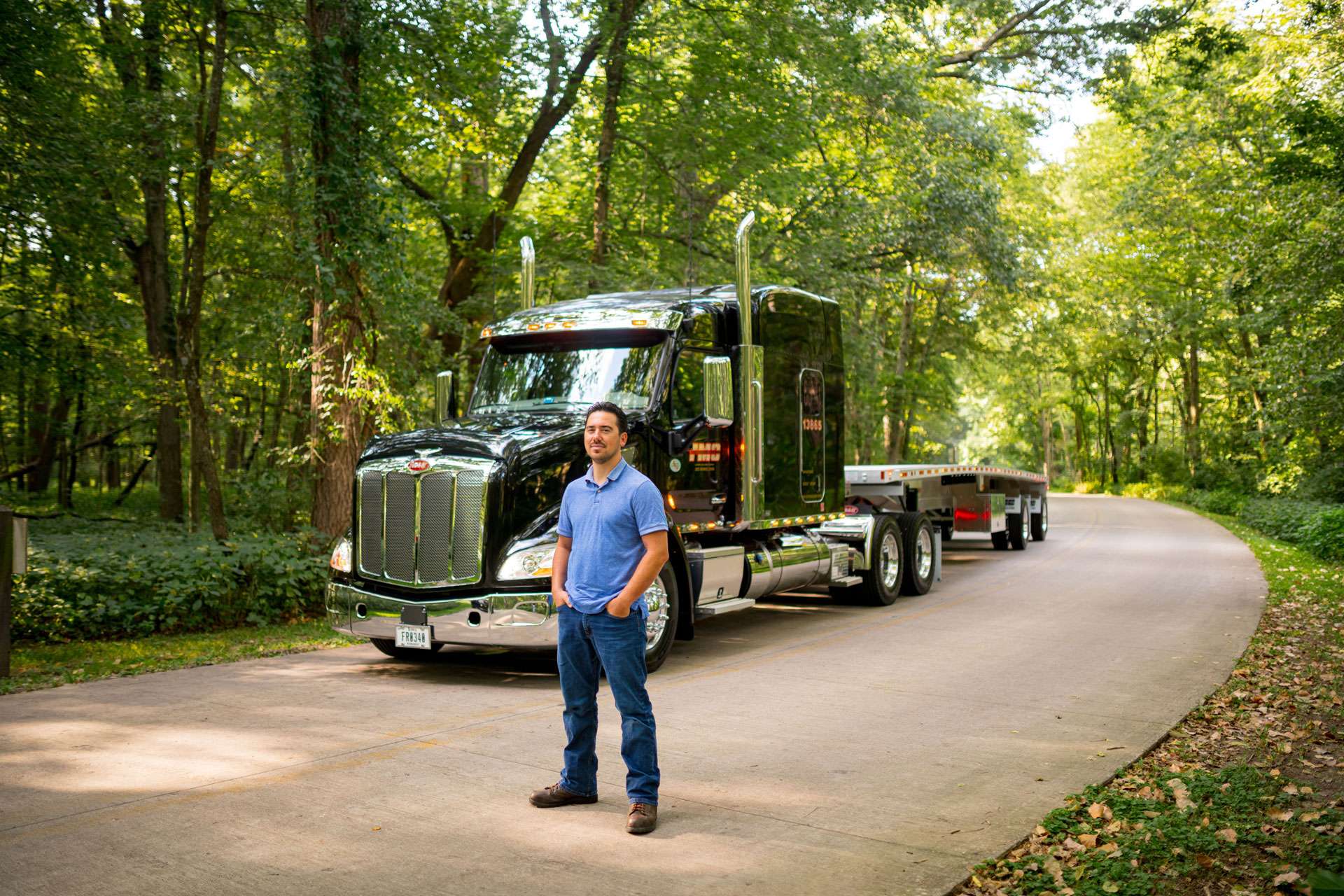 Drivers standing in front of truck